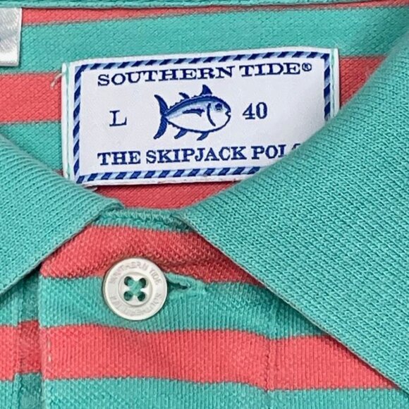 Southern Tide Men's Polo Shirt - Green & Pink Striped - Size L (40) - EUC - Picture 7 of 9